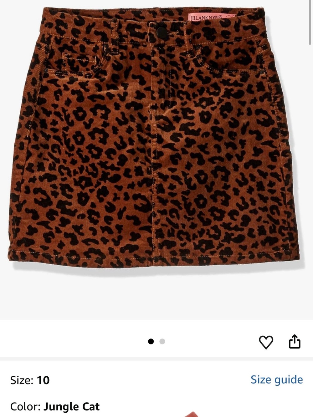 Blank NYC Leopard Corduroy Skirt NWT SZ 10 GIRLS